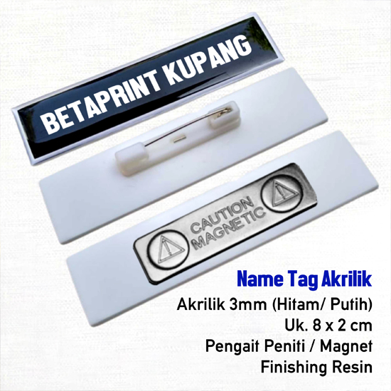 Name Tag Print Akrilik Putih/Hitam